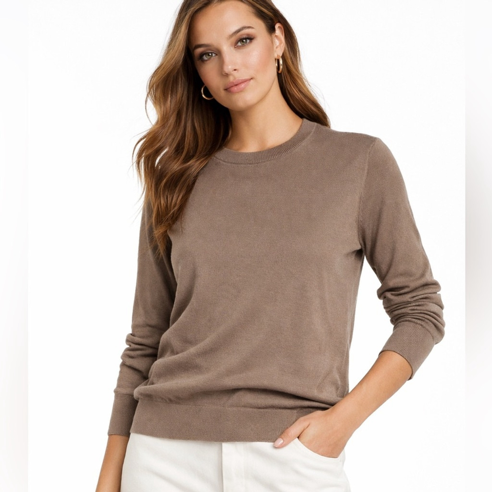 Massimo Dutti Cotton Silk Blend Sweater Small Taupe Minimalist Classic